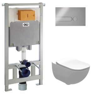 Комплект Інсталяція OLI 80 з кнопкою IPLATE Chrome (885342) + Унітаз Palo Rimless з кришкою (A34H137000) Roca