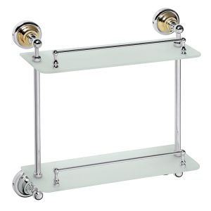 144202128 Retro Поличка подвійна (скло,золото/хром), Bemeta