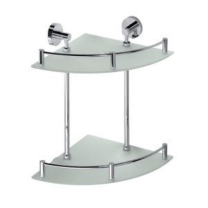 104202142 Omega Поличка скляна 355*390мм  кутова подвійна з бортиком, Bemeta