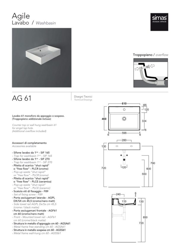 Умивальник AG 61 Agile (AG61) Glossy white SIMAS - Зображення 3