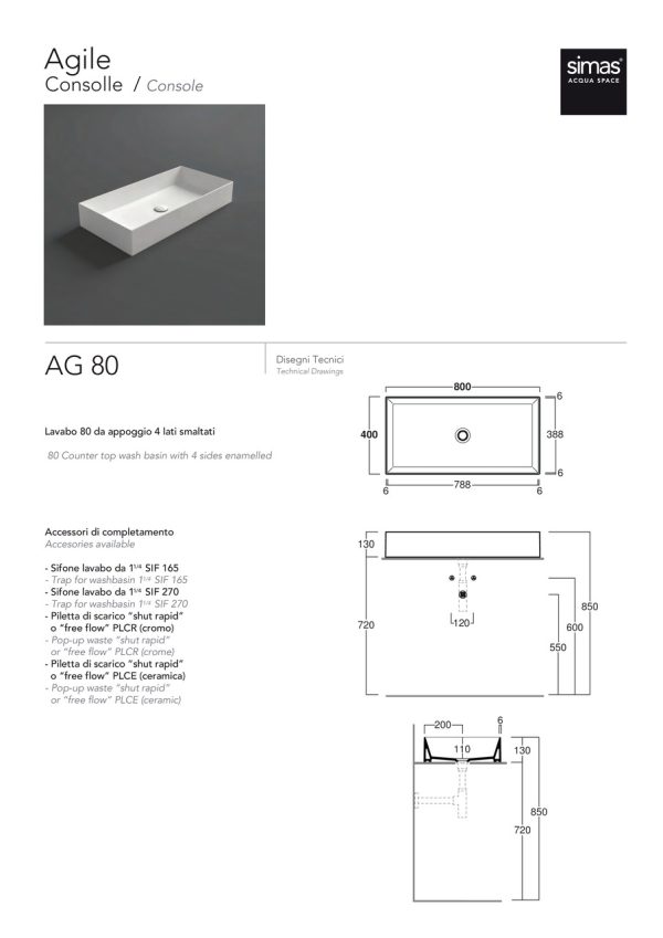 Умивальник AG 80 Agile (AG80) Glossy white SIMAS - Зображення 4