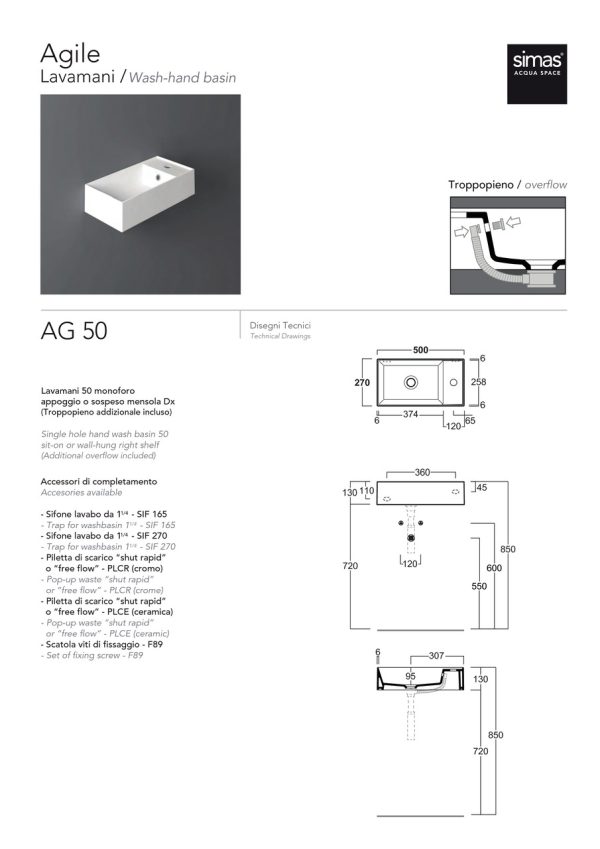 Умивальник AG 50 Agile (AG50) Glossy white SIMAS - Зображення 4