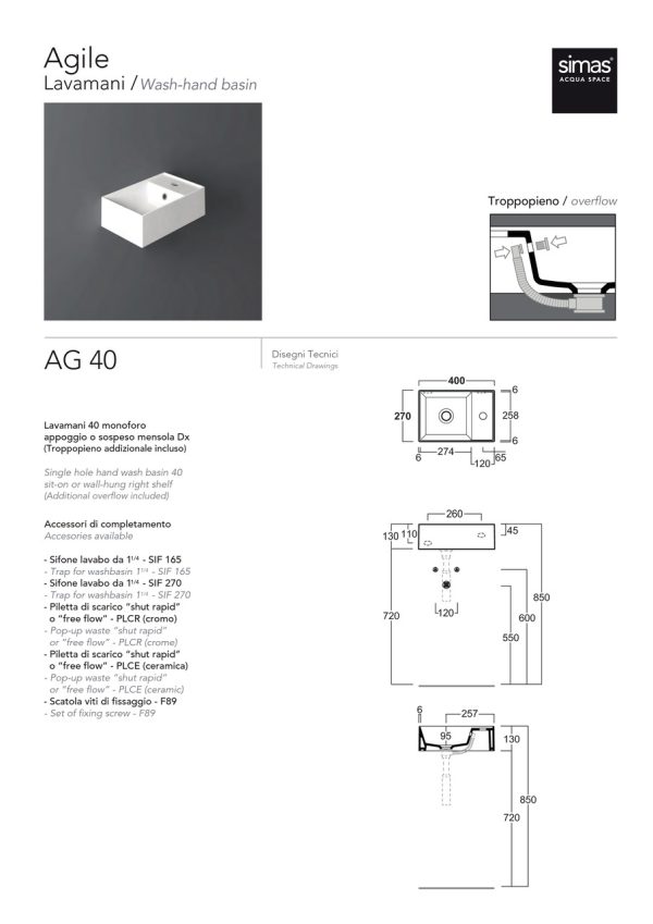 Умивальник AG 40 Agile (AG40) Glossy white SIMAS - Зображення 4