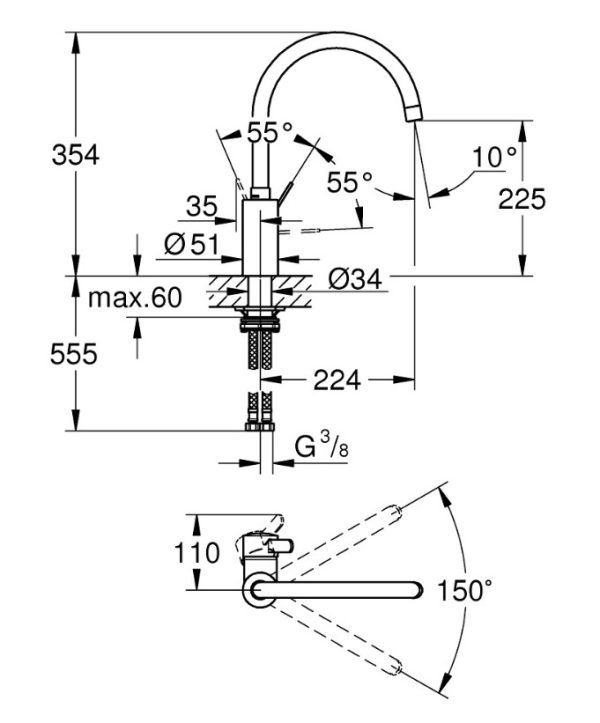 32843DC2 Змішувач Eurosmart Cosmopolitan для кухні Grohe НІМЕЧЧИНА - Зображення 3