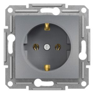 Розетка з заземленням Сталь ASFORA (EPH2900162), Schneider Electric