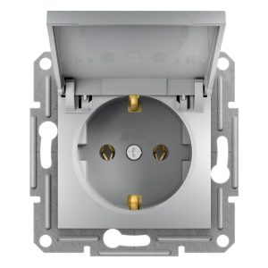 Розетка з заземленням, з кришкою Алюміній ASFORA (EPH3100161), Schneider Electric