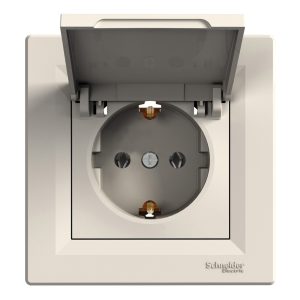 Розетка з заземленням, з кришкою Крем ASFORA (EPH3100123), Schneider Electric