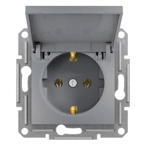 Розетка з заземленням, з кришкою Сталь ASFORA (EPH3100162), Schneider Electric