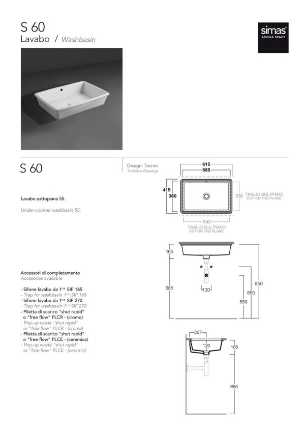Умивальник S 60 Agile (S60 white) Glossy white SIMAS - Зображення 3