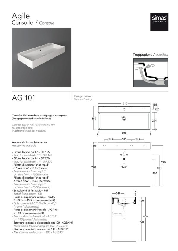 Умивальник AG 101 Agile (AG101) Glossy white SIMAS - Зображення 3