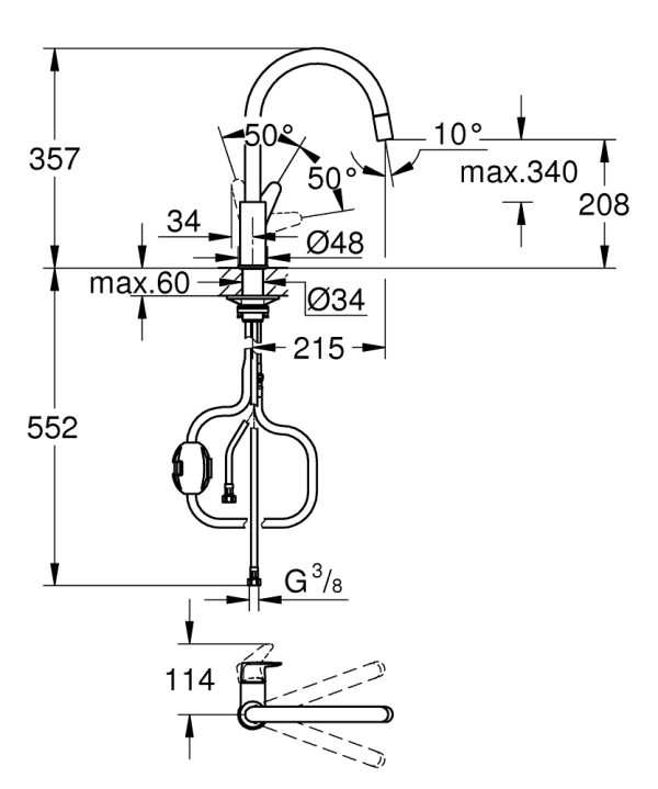 Змішувач для кухні BauCurve 30547000 Grohe - Зображення 2