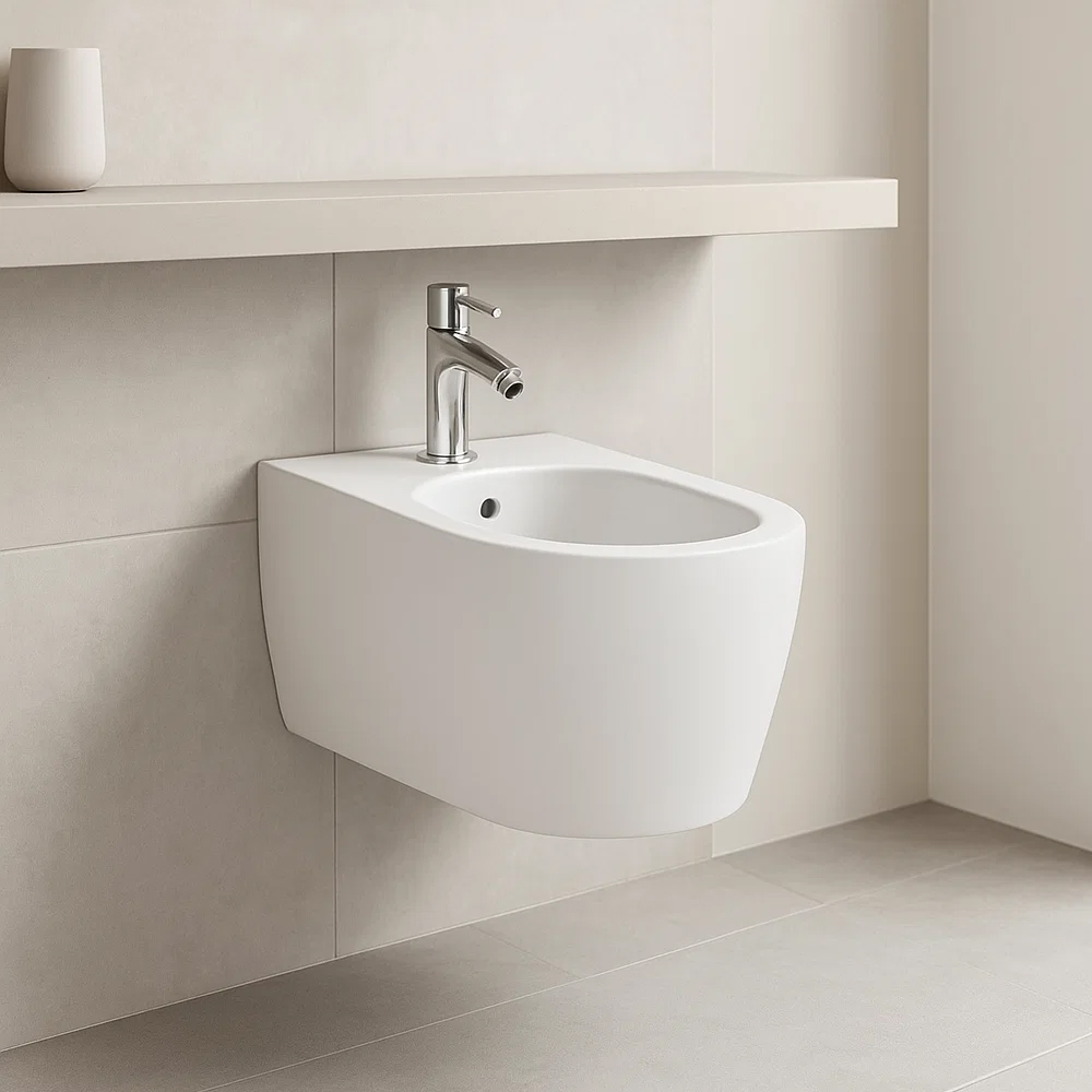 500.690.01.1 Підвісне біде ONE, прих.кріплення, захисне покриття KeraTect: в комплекті зі звукоізолюючою прокладкою, прихований перелив (CLOU), накладка на злив.отвір хром, колір білий глянець (1 сорт) - Зображення 6