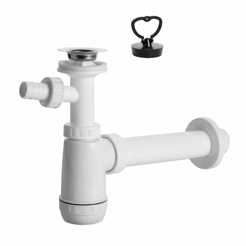 DV1N332 Пластиковий сифон для раковини з накладкою та виходом для пральних машин, випуск 32 мм, хром (1 сорт)