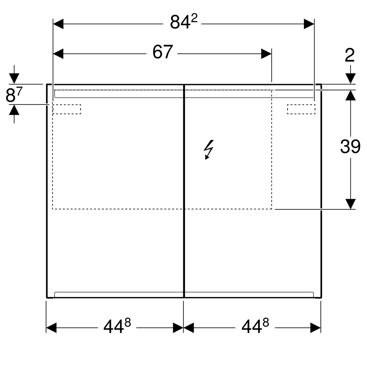 500.583.00.1 Option Дзеркальна шафка 90 см, з підсвіткою, із 2 дверцятами: корпус дзеркальний, дверцята дзеркальні зовні та всередині (1 сорт) - Зображення 5