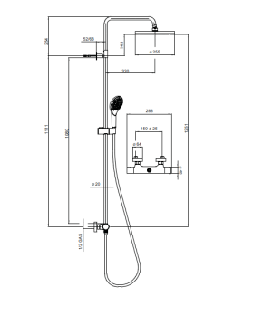 L10172 073 ELIOS Душова система з термостатом, верхнім та ручним душем зі шлангом, чорний мат (1 сорт)
