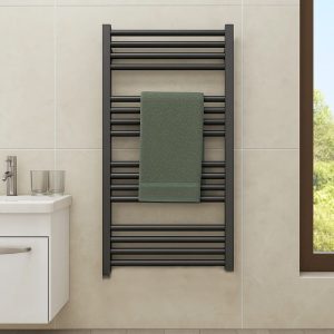 WLFIN090043KG21E8OKXMX0 Рушникосушка електрична Terma Fiona 900*430  з теном One, приховане підключення справа,  колір чорно-сірий мат (RAL 7021) (1 сорт)