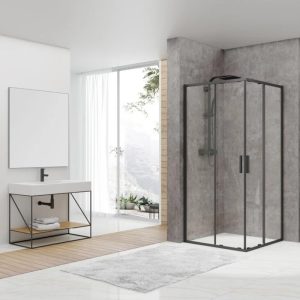 FEN2140B DEVIT PL ART 2.0 Кабіна душова, квадратна, розсувна, колір - чорний матовий, 900*900, без піддона, скло прозоре (1 сорт)