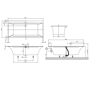 uBQ190SQE2DV-01 SQUARO EDGE 12 Ванна 190х90см, білий (1уп) (1 сорт)