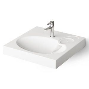 KICLASIF/00 Claro Раковина на пральну машину, з литого (штучного) каменю 60х60 з мильницею + сифон та кронштейни 2шт, біла (1 сорт)