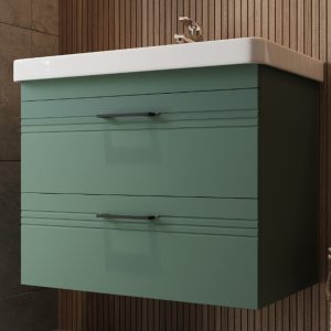 454080E Urbanis Тумба 80см з раковиною та чорними ручками, смарагдова (1 сорт)