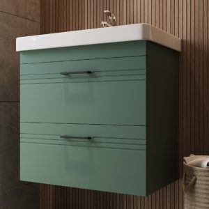 454060E Urbanis Тумба 60 см з раковиною та чорними ручками, смарагдова (1 сорт)