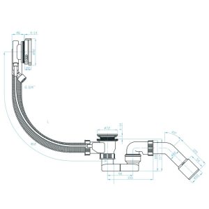 DVNS141 Сифон для ванни 40, автомат, з наповненням через перелив, коліно 40/50, хром (1 сорт)