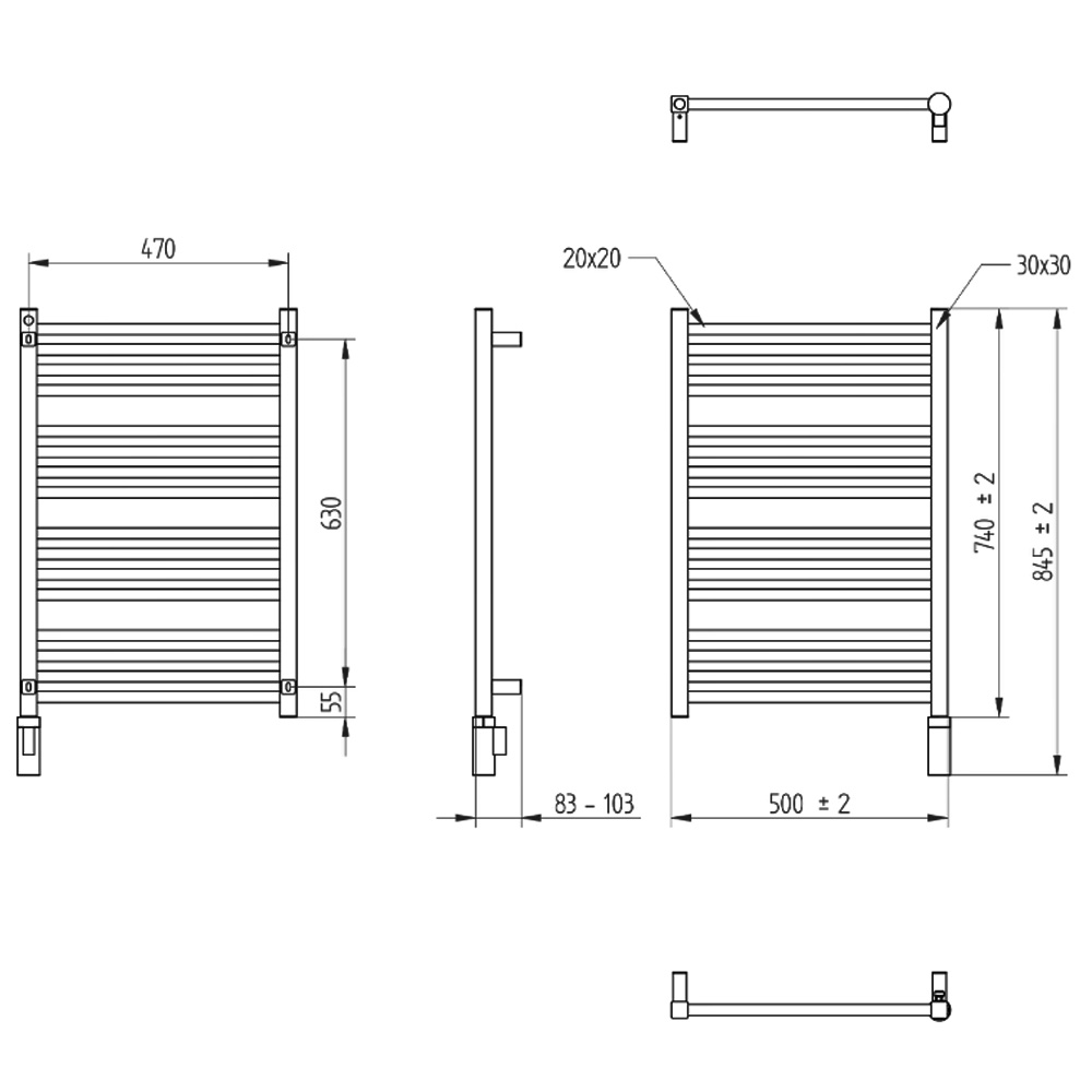 STIE-50/70C31 STICK ELECTRO Рушникосушка електрична, колір чорний мат, із чорним теном HOTS-03C2U, ПРИХОВАНЕ підключення справа (1 сорт) - Зображення 3