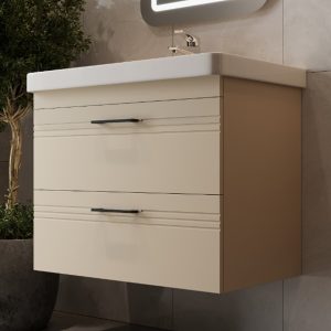 454080BE Urbanis Тумба 80 см з раковиною та чорними ручками, бежева (1 сорт)