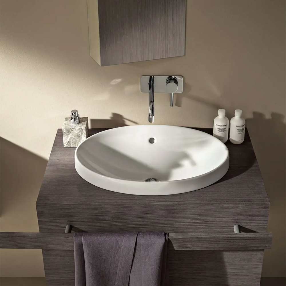 500.729.01.2 VariForm Умивальник еліптичний, 60х40см, що вбуд.в стільницю, без отв. під змішувач, з переливом, глазурований знизу, білий глянець (1 сорт) - Зображення 6