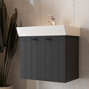 484060A Flow Тумба 60 з умивальником та ручками, антрацит матовий (1 сорт)