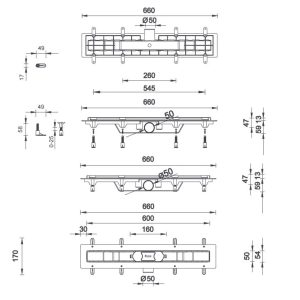 STY-SI-60 Душовий канал з полірованою решіткою 600 мм SINUS  з сухим сифоном (1 сорт)
