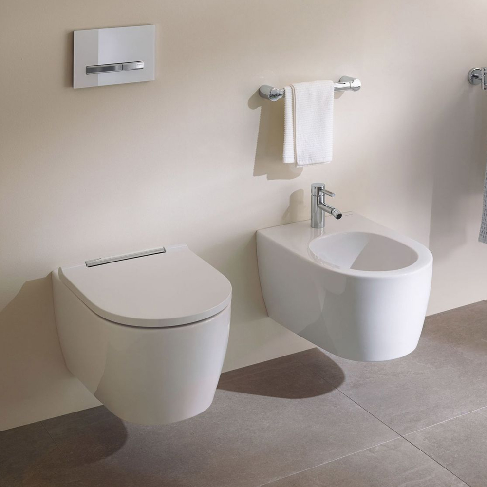 500.690.01.1 Підвісне біде ONE, прих.кріплення, захисне покриття KeraTect: в комплекті зі звукоізолюючою прокладкою, прихований перелив (CLOU), накладка на злив.отвір хром, колір білий глянець (1 сорт) - Зображення 8