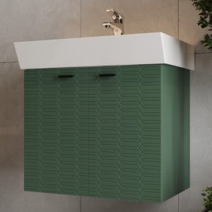 484060E Flow Тумба 60 з умивальником та ручками, смарагдовий матовий (1 сорт)