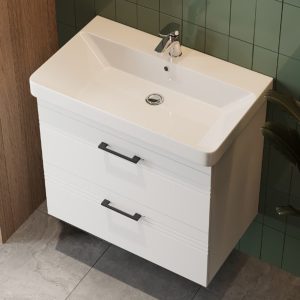 454060W Urbanis Тумба 60 см з раковиною та чорними ручками, біла (1 сорт)