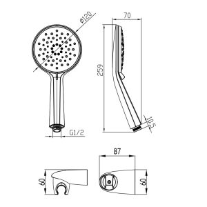 851155B ACQUA Ручний душ з тримачем, чорний матовий (1 сорт)