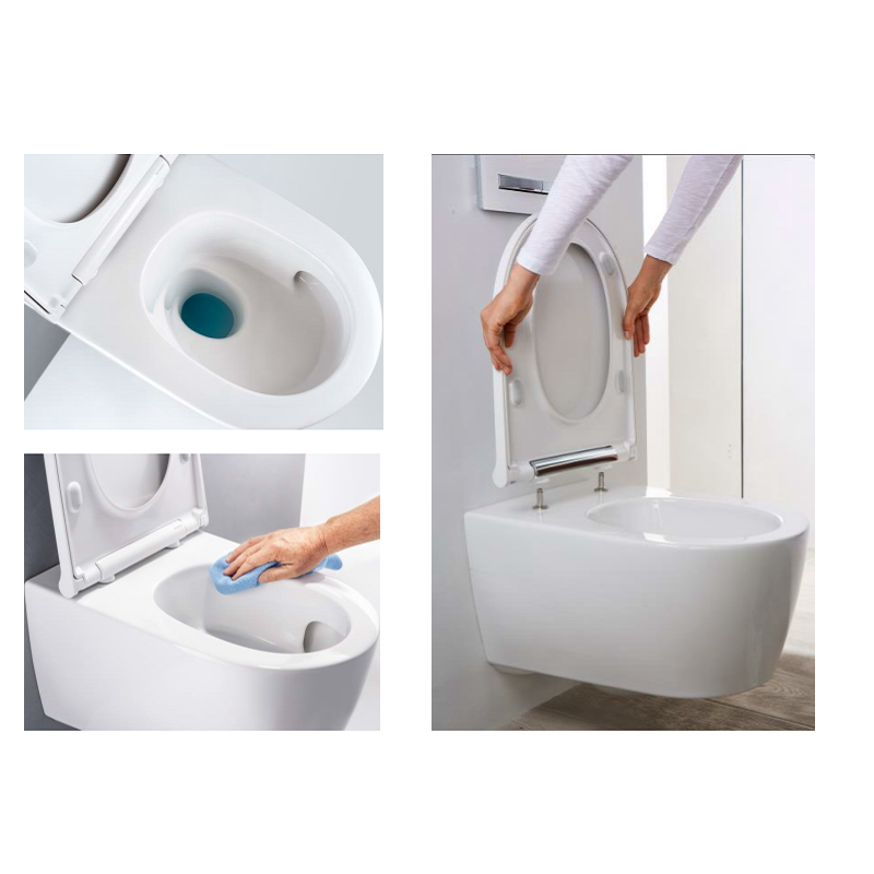 500.202.01.1 Підвісний унітаз Geberit ONE, без обідка, воронкоподібний змив TurboFlush, прих.кріплення, декор накладка хром, захисне покриття KeraTect: в комплекті з кришкою Duroplast, швидкоз'ємні петлі, SoftClose та із звукоізолюючою прокладкою (1 сорт) - Зображення 5