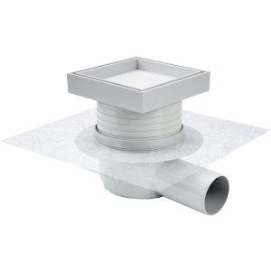 BA0102D Basic Душовий трап 10х10 з накладкою під плитку, сухим затвором та з горизонтальним виводом (1 сорт)