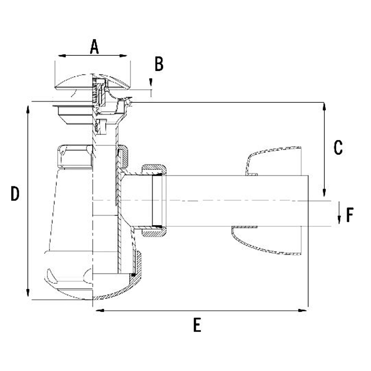 DEV002786 Сифон для раковини з донним клапаном click-clack, білий, накладка хром, випуск d32 (1 сорт) - Зображення 2