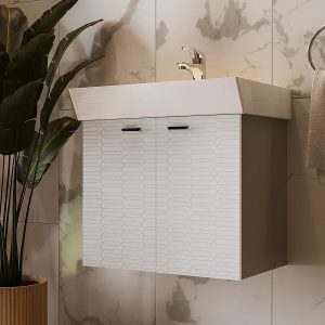 484060G Flow Тумба 60 з умивальником та ручками, сірий матовий (1 сорт)