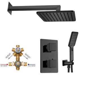 M00673 073 COSMO/2 Комплект душової системи (зовнішня частина термостат + внутрішня частина+ручний душ+ верхній душ), чорний матовий (1 сорт)