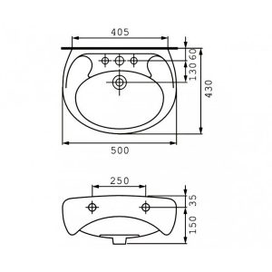 K07-233 EKO 2000 Раковина 50 з отвором для змішувача, білий глянець (плівка) (1 сорт)