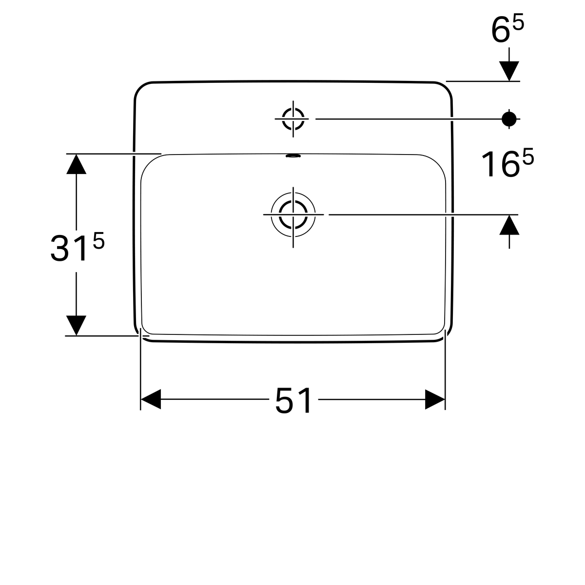 500.741.01.2 VariForm Умивальник прямокутний, 55х45см, що вбуд.в стільницю, з 1 отв. під змішувач, з переливом, глазурований знизу, білий глянець (1 сорт) - Зображення 2
