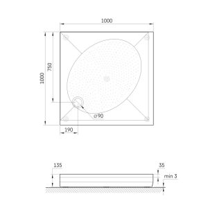 KDPARTKV100/00 ART KV100 Піддон душовий квадратний 100х100 см з литого (штучного) каменю з ніжками та панелью, антиковзка поверхня, білий глянець (1 сорт)