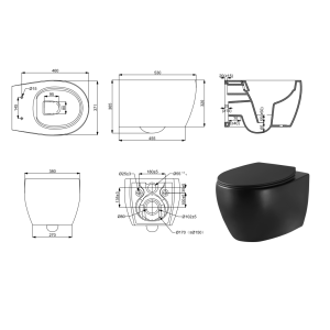 3020155B ACQUA NEW Унітаз підвісний безобідковий, тонка кришка soft-close, quickfix, чорний матовий( 2пак) (1 сорт)